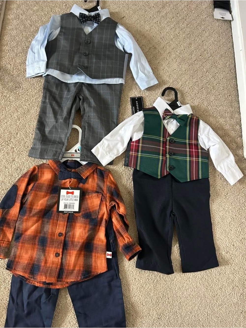 6-9 months  babies Green Plaid Vest & Bow Tie Set - Formal Kids Outfit